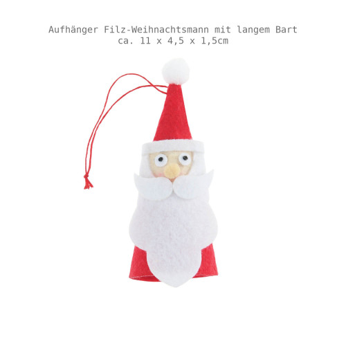 Aufhänger Filz-Weihnachtsmann mit langem Bart Rot/Weiß 11 × 4,5 × 1,5 cm