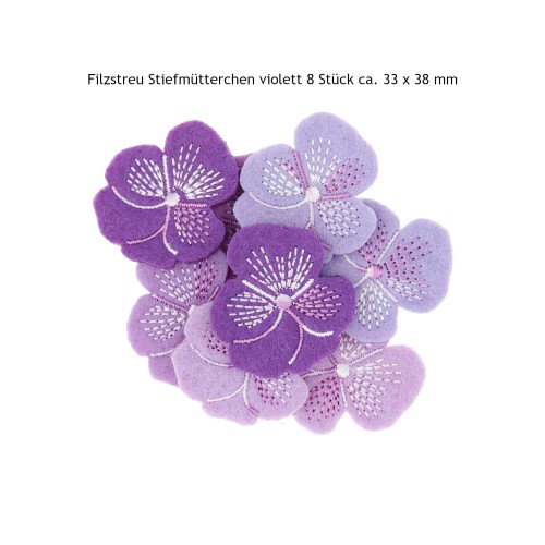 Filzstreu Stiefmütterchen violett 8 Stück ca. 33 x 38 mm