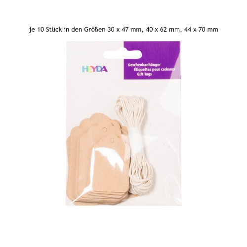 Geschenkanhänger-Set mit Größenangaben