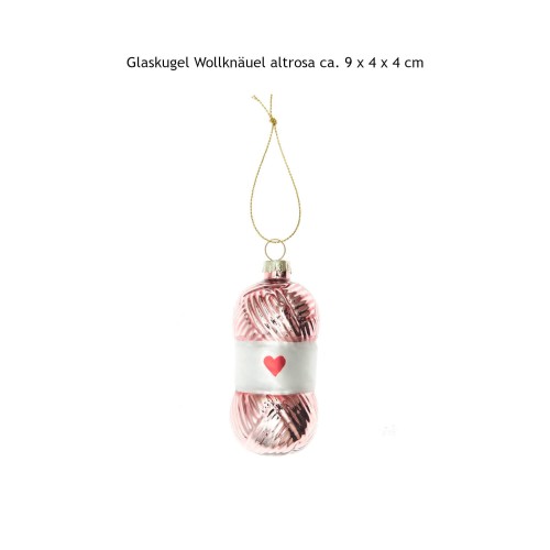 Glaskugel Wollknäuel altrosa 9x4x4cm