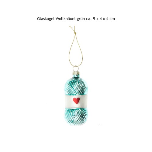 Glaskugel Wollknäuel grün ca. 9 x 4 x 4 cm