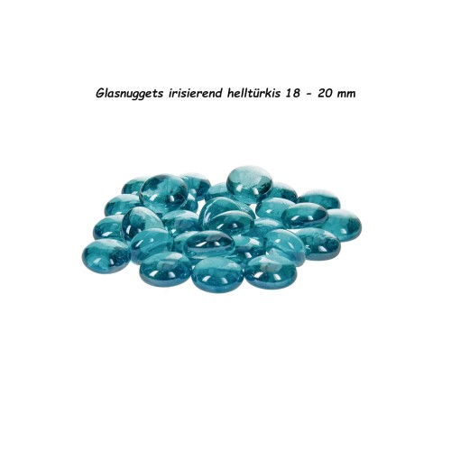 Glas-Nuggets irisierend 18-20 mm helltürkis circa 20 Stück