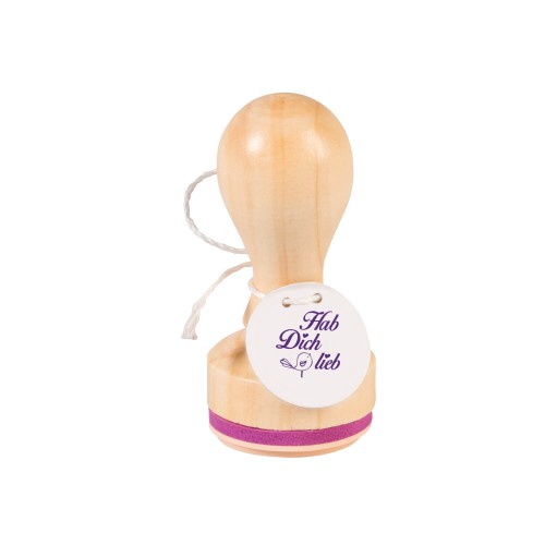 Runder Holzstempel mit Schriftzug Hab Dich lieb