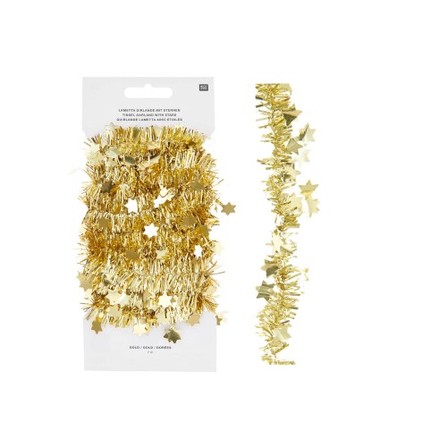 Lametta Girlande mit Sternen goldfarben