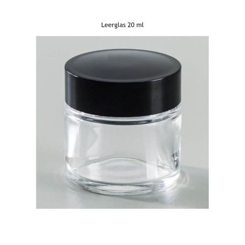 Leerglas mit schwarzem Kunststoffdeckel 20ml