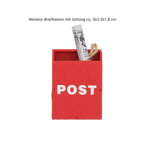 Miniatur Briefkasten mit Zeitung 5 x 3,5 x 1,8 cm