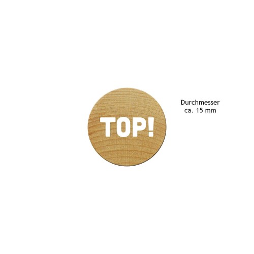 Kleiner Holzstempel mit Aufschrift TOP!