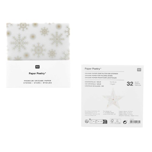 Paper Poetry Origami Transparentpapier Schneeflocken gold 32 Blatt