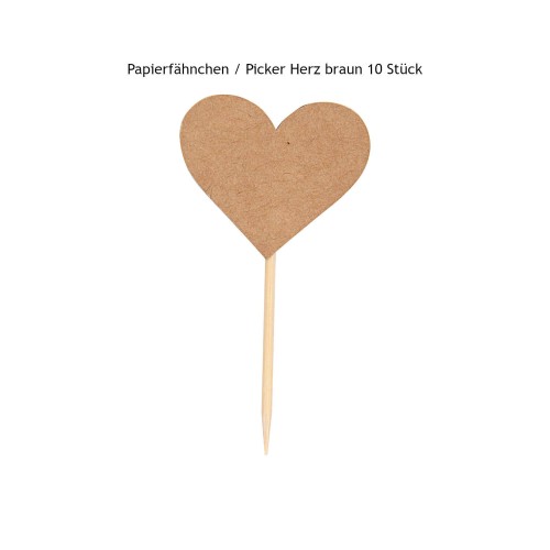 Papier Fähnchen Kuchenpicker Herz braun 10 Stück