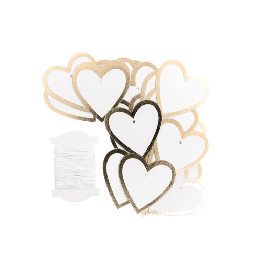 Papieranhänger Herzen weiß goldfarben