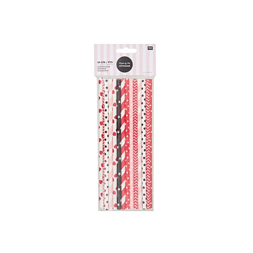 Papiertrinkhalme rot schwarz rosa von Rico Design