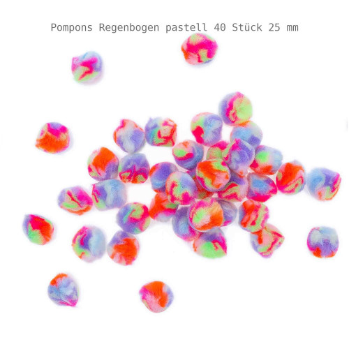 Pompons regenbogenfarben pastell 40 Stück 25 mm