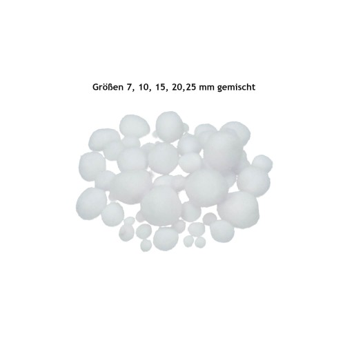 Weiße Deko Pompons mit Größenangaben von efco