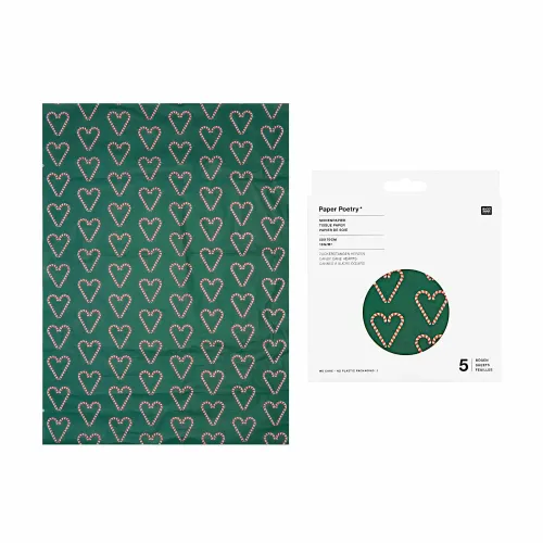 Seidenpapier mit Zuckerstangen-Herzen und in der Verpackung