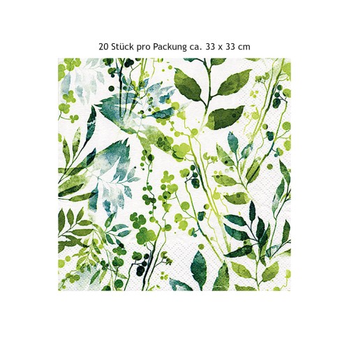 Servietten Boho Leaves & Herbs green 20 Stück Packung
