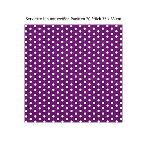 Gepunktete Servietten lila weiß 20 Stück 33 x 33 cm