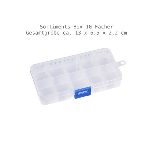 Sortiments-Box Kunststoff durchsichtig 10 Fächer 13x6,5 cm 