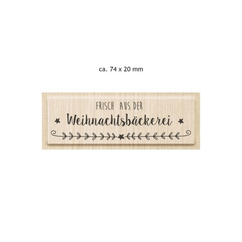 Holzstempel ca. 74 x 20 mm Schriftzug Frisch aus der Weihnachtsbäckerei