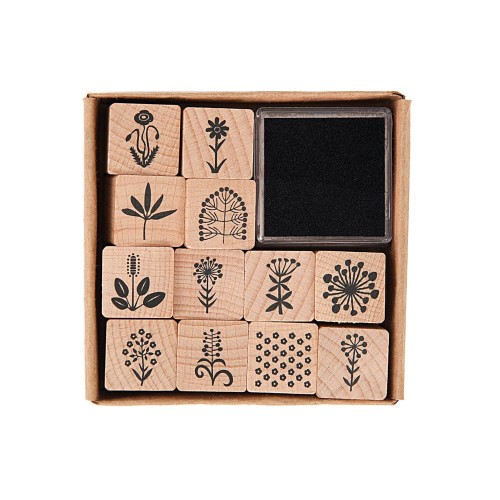 Stempelset Blumen 12 Holzstempel von Rico Design