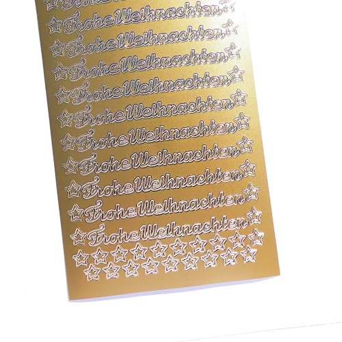 Detailansicht Stickerbogen Frohe Weihnachten gold