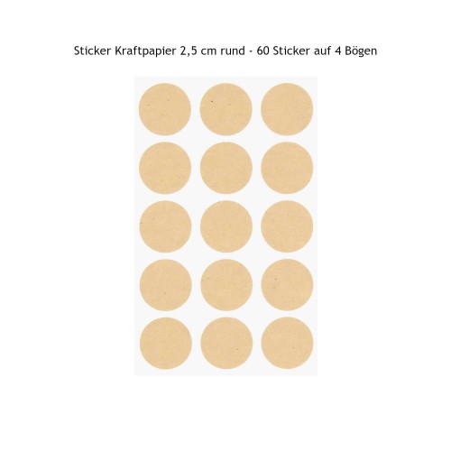 Kraftpapier Sticker rund 60 Stück