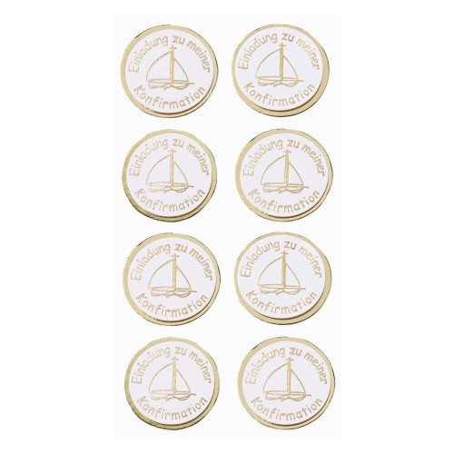 CREApop® Sticker Einladung Konfirmation Schiff goldfarben