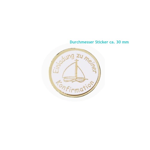 CREApop® Sticker Einladung Konfirmation Schiff  3cm goldfarben