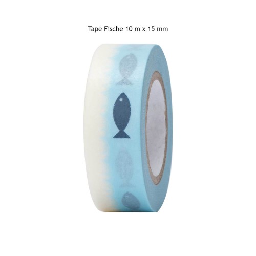 Tape Fische blau weiß 10 m x 15 mm