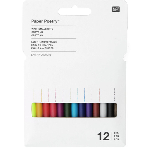 Wachsmalstifte Set mit 12 bunten Farben earthy in Papierbox