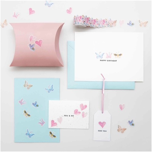 Gestaltungsbeispiele mit Washi Sticker Schmetterlinge Herzen