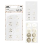 Runde Sticker Save the Date in weiß und gold